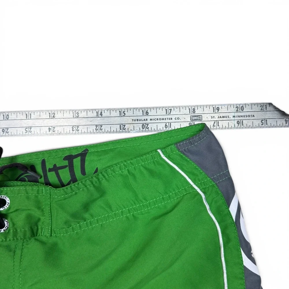 HIC Hawaiian Island Creations Mens Green Grey Board Shorts Swim Trunks Size 38